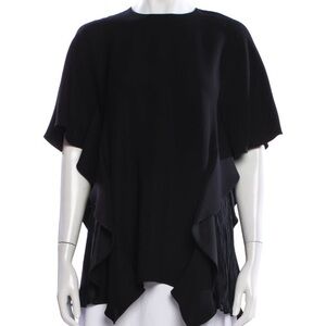 Adeam Black Minimalist Side Ruffled Short Sleeve Tunic Top Blouse S
